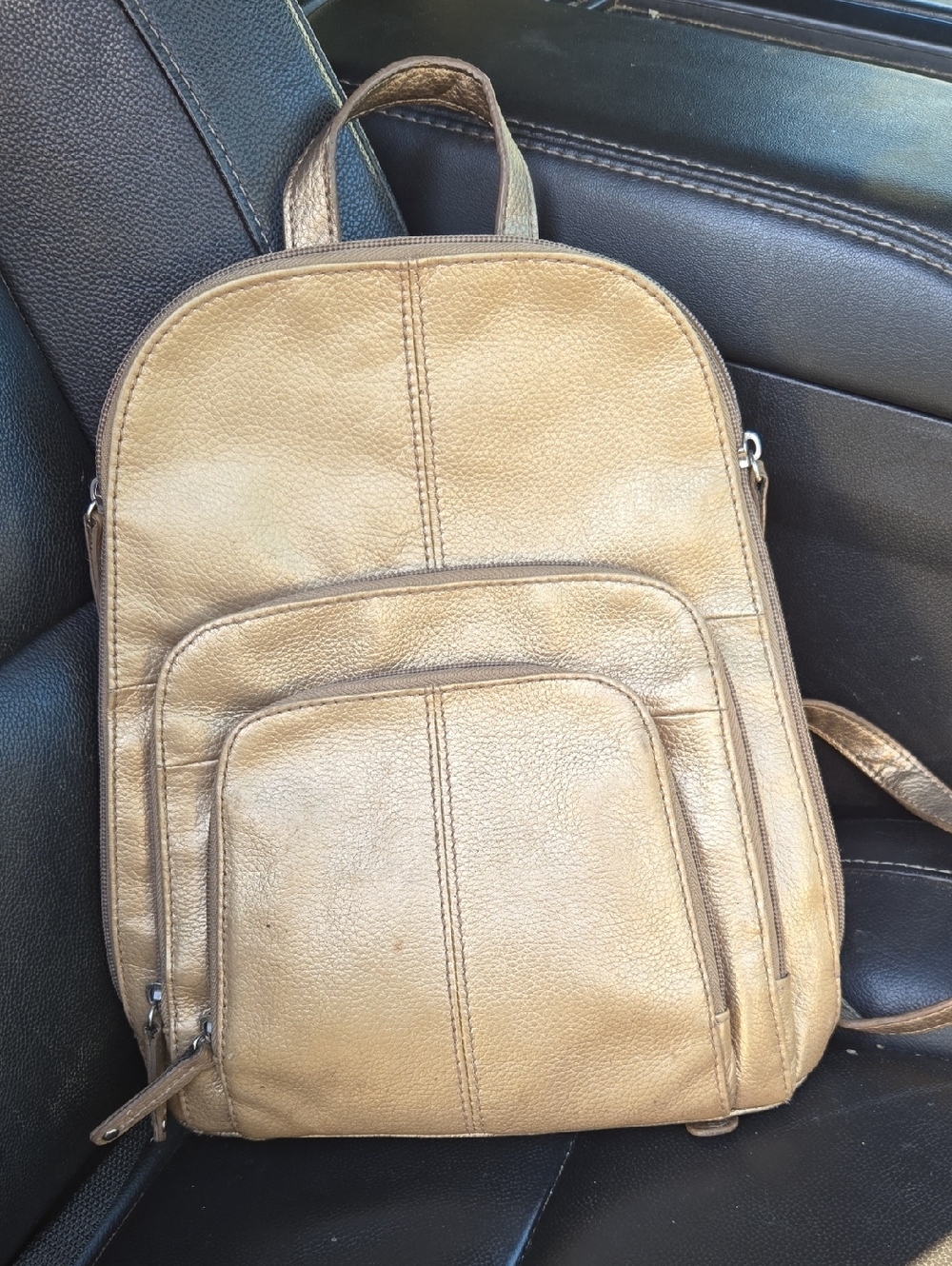 Gold Women's TIGANELLO Leather Backpack - Classic Everyday Carry